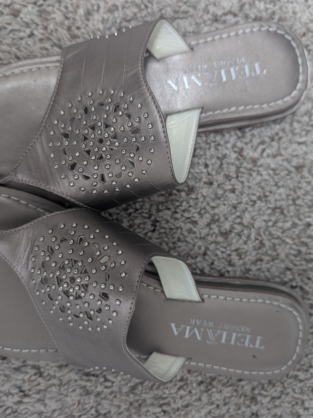 TEHAMA Metallic Taupe Beaded Toe-Post Sandals